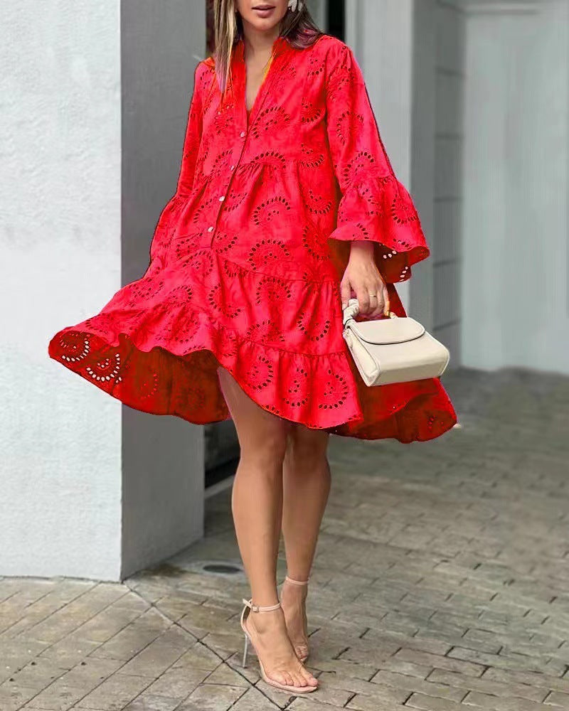 Harper | Women's eyelet ruffle mini dress with button front