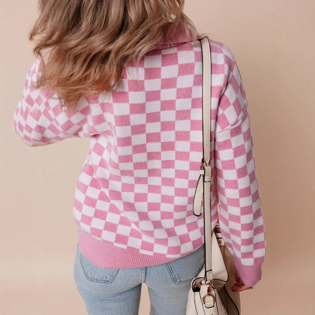 Ruby | Women's Soft Plaid Knit Sweater with Elegant Button Accent