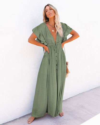 Eva | Women’s boho flowy maxi dress with button front