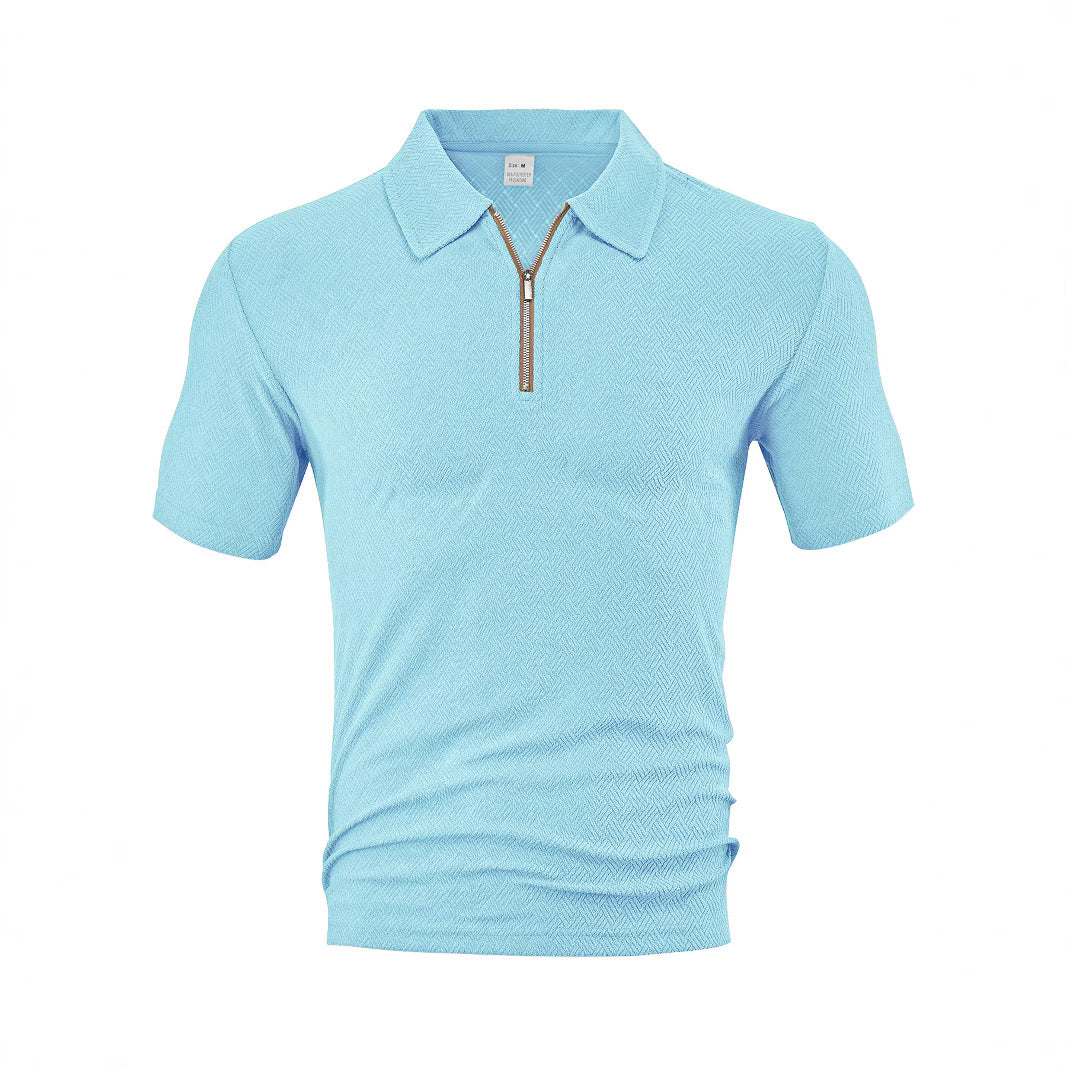 Waylon | Men’s Textured Zip-Placket Knit Polo Shirt | Zipper