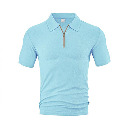 Waylon | Men’s Textured Zip-Placket Knit Polo Shirt | Zipper