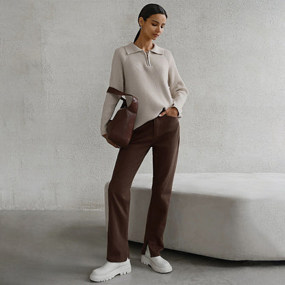 Melissa | Half-Zip Ribbed Knit Sweater with Collar