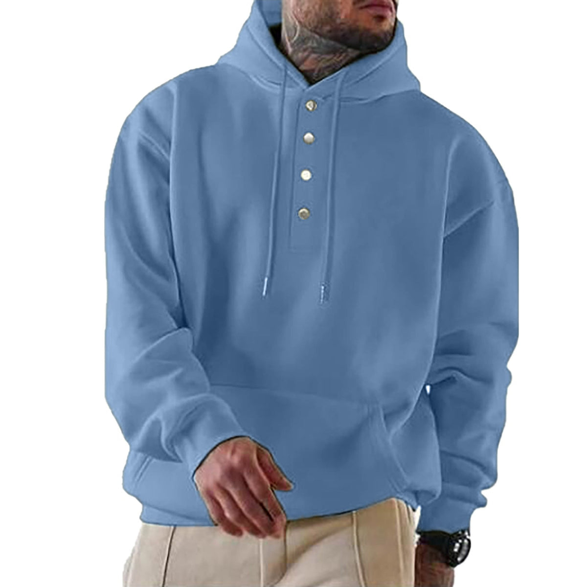 Robert | Men's Hoodie with Button Placket and Hood