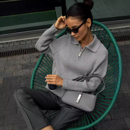 Melissa | Half-Zip Ribbed Knit Sweater with Collar