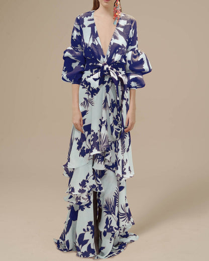 Feline | Printed dress with wrap design and tie waist