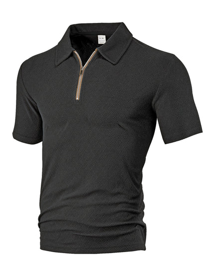 Waylon | Men’s Textured Zip-Placket Knit Polo Shirt | Zipper