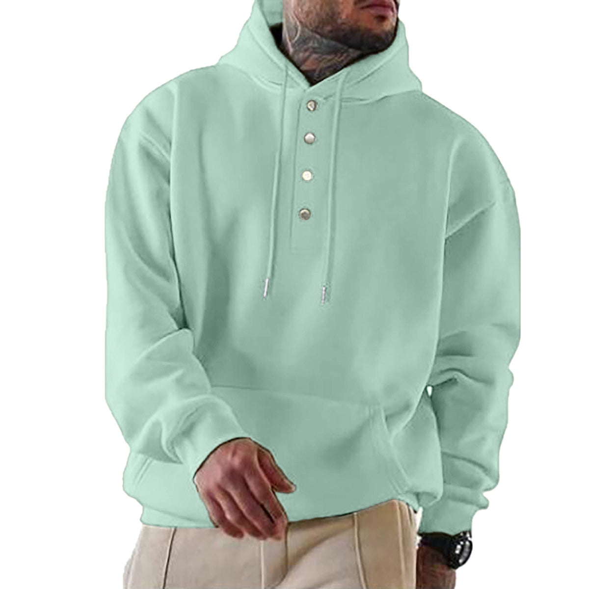 Robert | Men's Hoodie with Button Placket and Hood