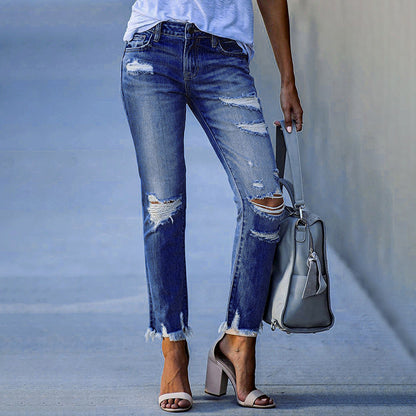 Mila | Women's Ripped Jeans with High Rise and Raw Edge Hem