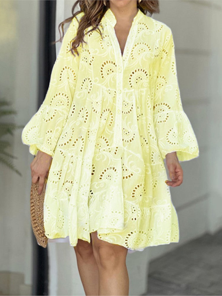 Harper | Women's eyelet ruffle mini dress with button front