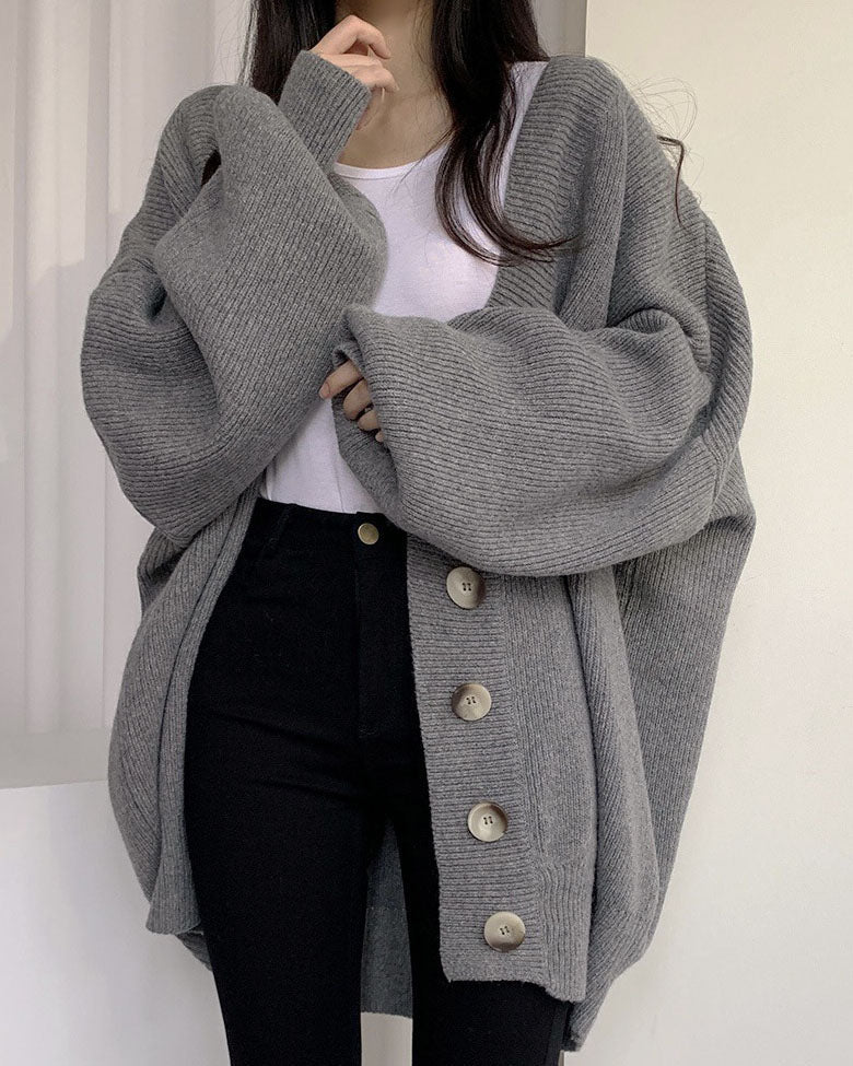 Gianna | Relaxed V-Neck Cardigan with Lantern Sleeves