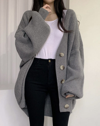 Gianna | Relaxed V-Neck Cardigan with Lantern Sleeves