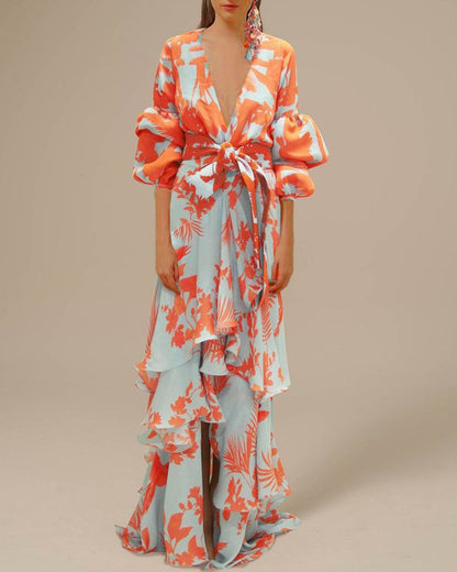 Feline | Printed dress with wrap design and tie waist