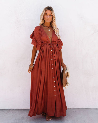 Eva | Women’s boho flowy maxi dress with button front