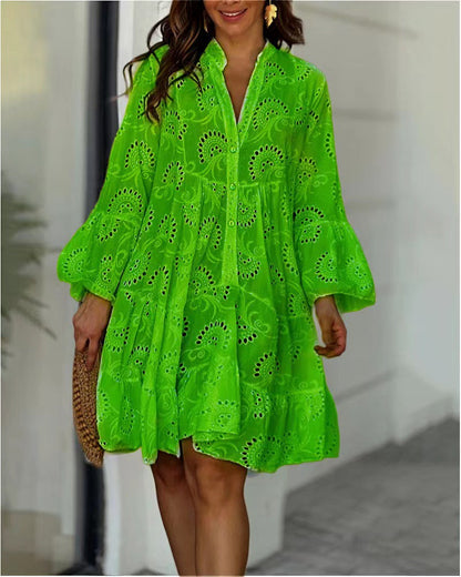 Harper | Women's eyelet ruffle mini dress with button front
