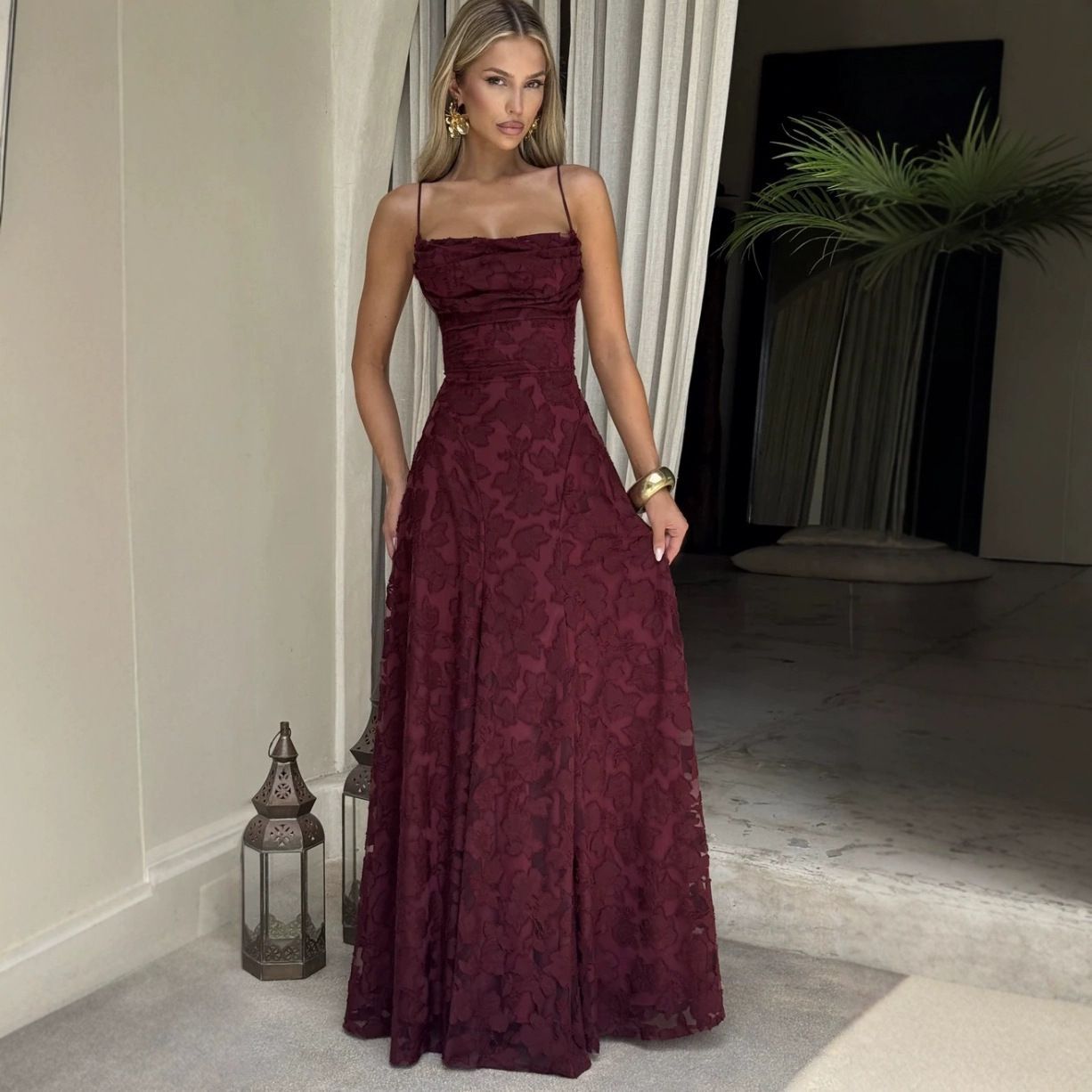 Elowen | Women’s maxi dress with floral lace appliqués