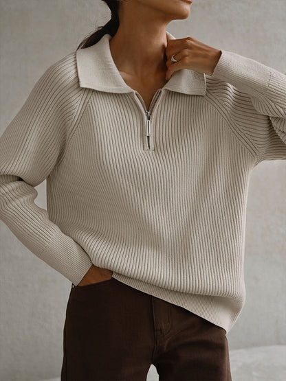 Melissa | Half-Zip Ribbed Knit Sweater with Collar