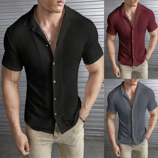 Paul | Men's Textured Short Sleeve Shirt with Button Details