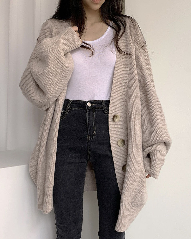 Gianna | Relaxed V-Neck Cardigan with Lantern Sleeves