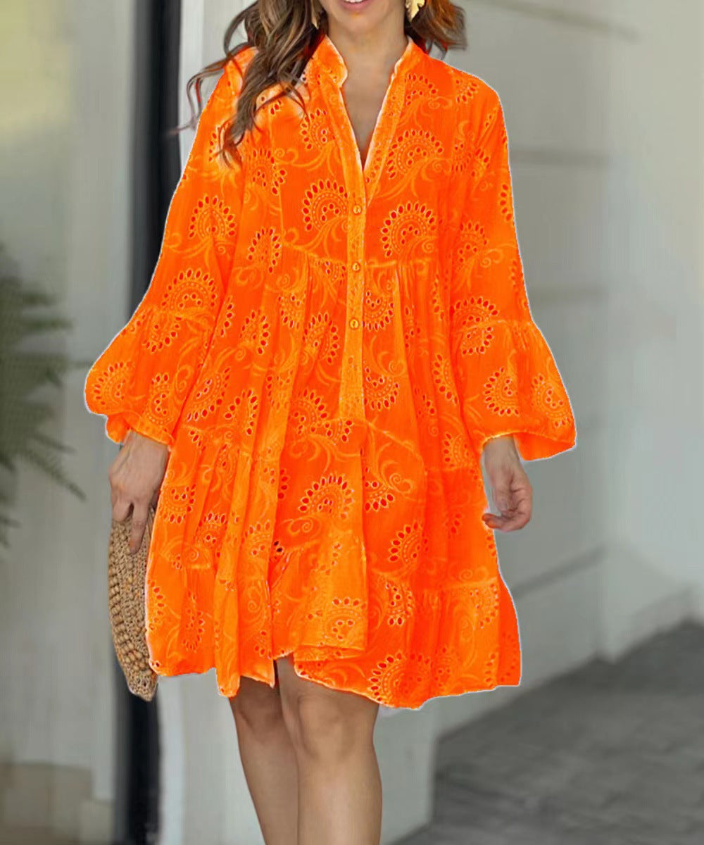 Harper | Women's eyelet ruffle mini dress with button front