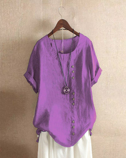 Xaria | Women’s Elegant  Round-Neck Blouse  with Short-Sleeve | Button
