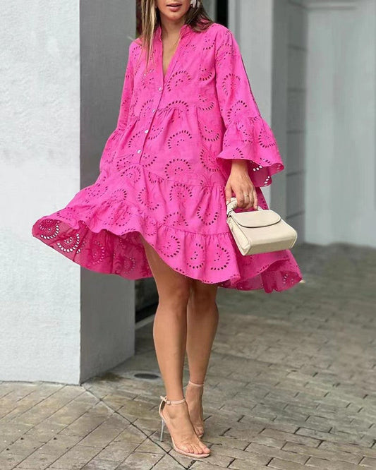 Harper | Women's eyelet ruffle mini dress with button front