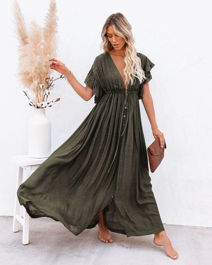 Eva | Women’s boho flowy maxi dress with button front