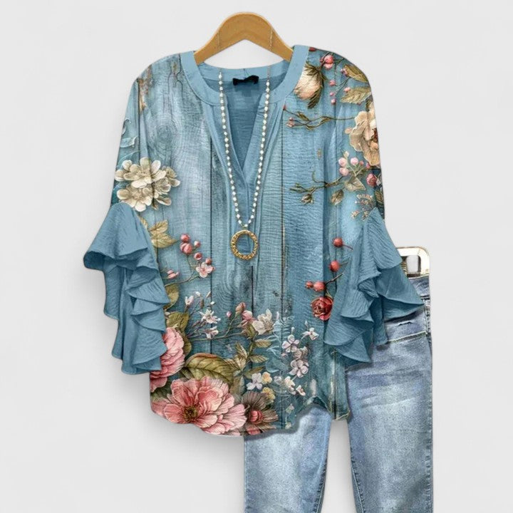 Naomi | Comfortable Blouse with Floral Print Ruffle Sleeve Design