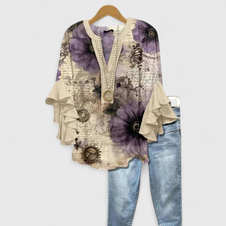 Naomi | Comfortable Blouse with Floral Print Ruffle Sleeve Design