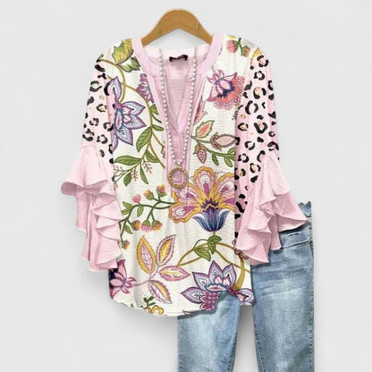 Naomi | Comfortable Blouse with Floral Print Ruffle Sleeve Design