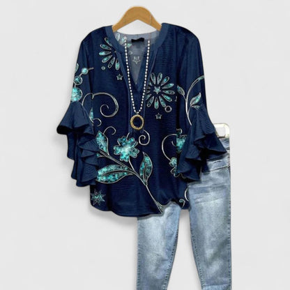 Naomi | Comfortable Blouse with Floral Print Ruffle Sleeve Design