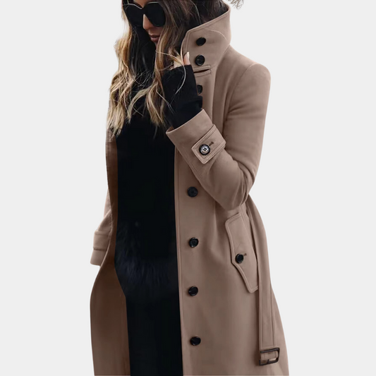 Stephanie | Women's Stylish Long Winter Coat with High Collar