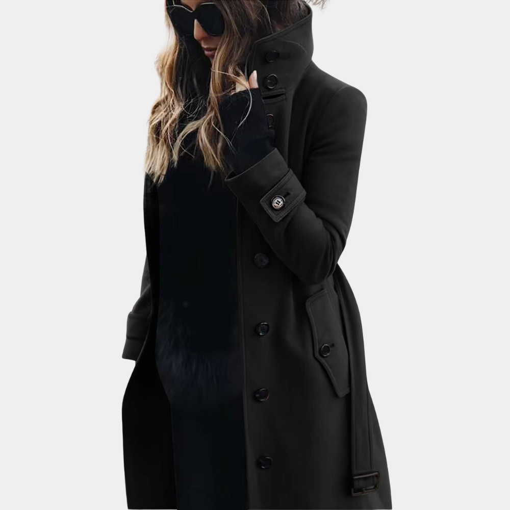 Stephanie | Women's Stylish Long Winter Coat with High Collar