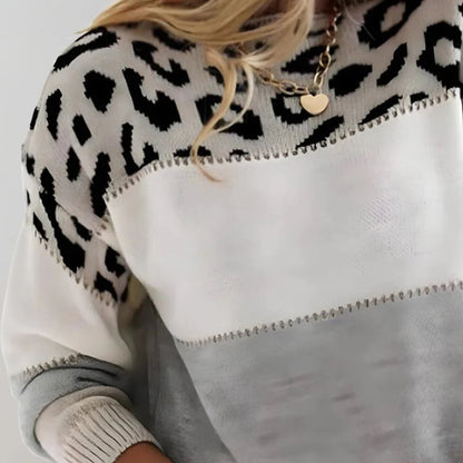 Amara | Women’s Leopard Print Casual Sweater with Striped Detail | Printed