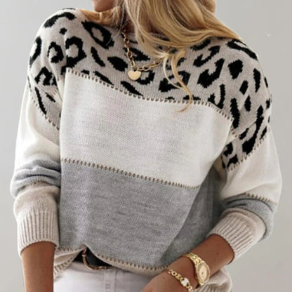 Amara | Women’s Leopard Print Casual Sweater with Striped Detail | Printed