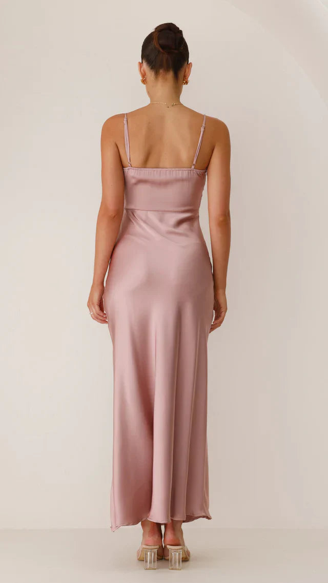 Savannah | Satin maxi dress with spaghetti straps slit