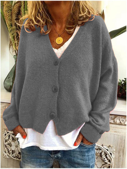 Donna | Loose Long Sleeve Knit Cardigan with V-neck