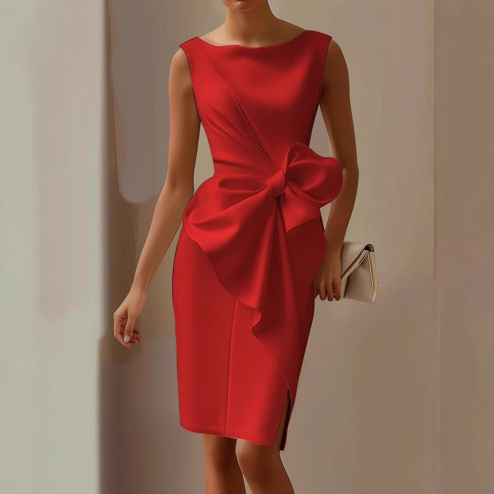 Fiona | Women’s Stylish Sleeveless Dress With Statement Bow Detail