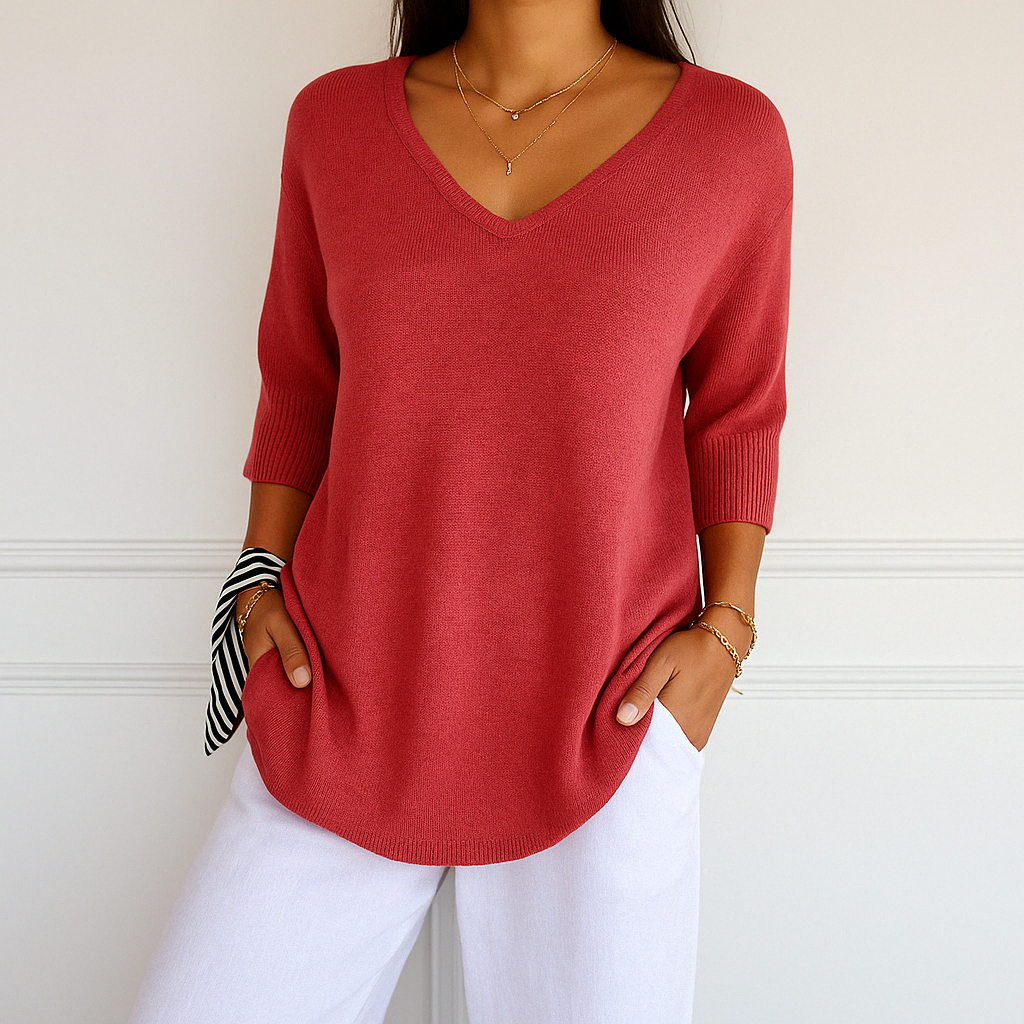 Aveline | Women sweater with V neck and short sleeves design