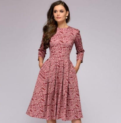 Brielle | Elegant retro floral midi dress with long sleeves