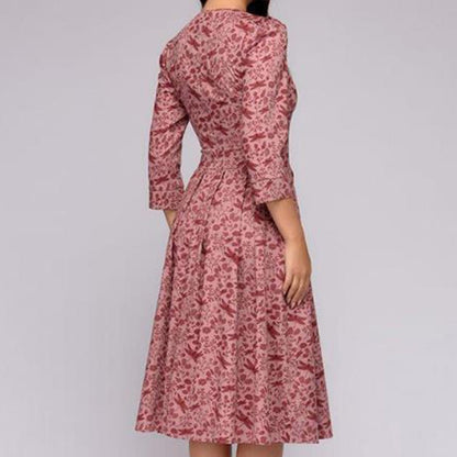 Brielle | Elegant retro floral midi dress with long sleeves