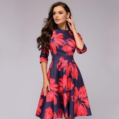Brielle | Elegant retro floral midi dress with long sleeves