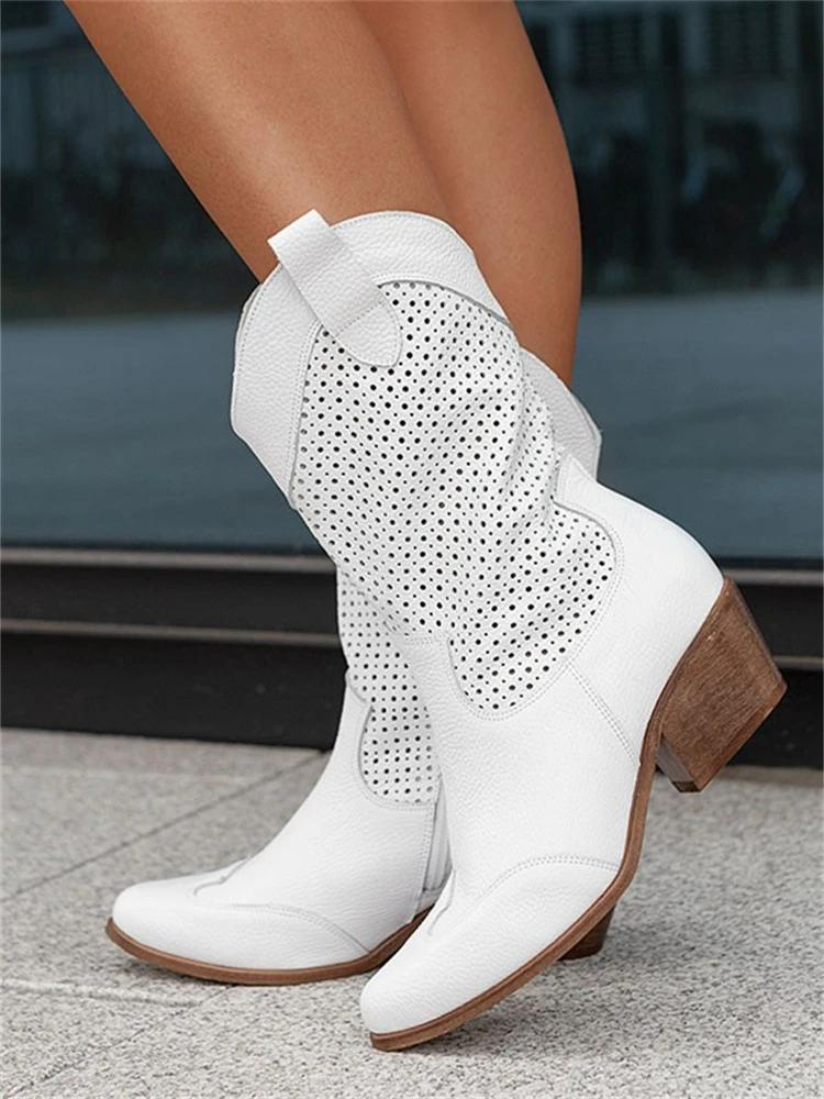 Grace | Women's Stylish Trendy Cowboy Boots with Perforated Details