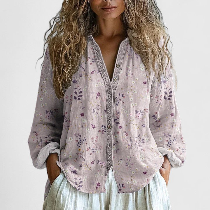 Sophie | Comfortable Blouse with V Neck Floral Print Design