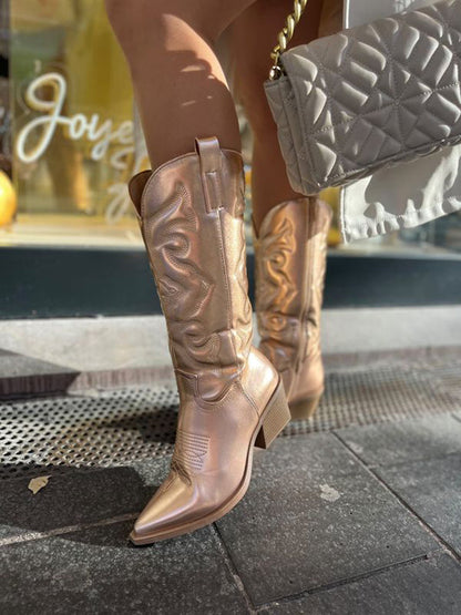 Nora | Metallic Western Boots with Heel and Pointed Toe