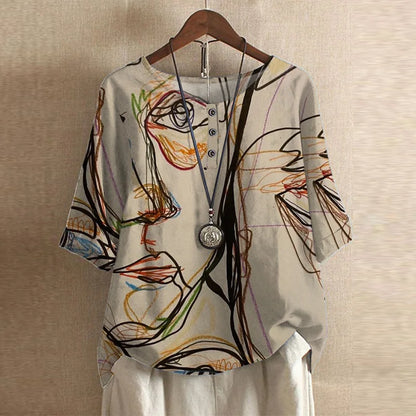 Juliette | Retro Inspired Blouse with Mixed Print Design