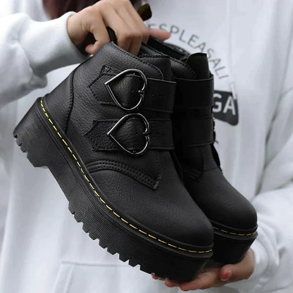 Natalie | Women's Chunky Sole Ankle Boots with Heart Buckle and Comfortable Fit