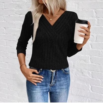 Dorothy | Elegant Sunken Stripe Sweater with V-Neck