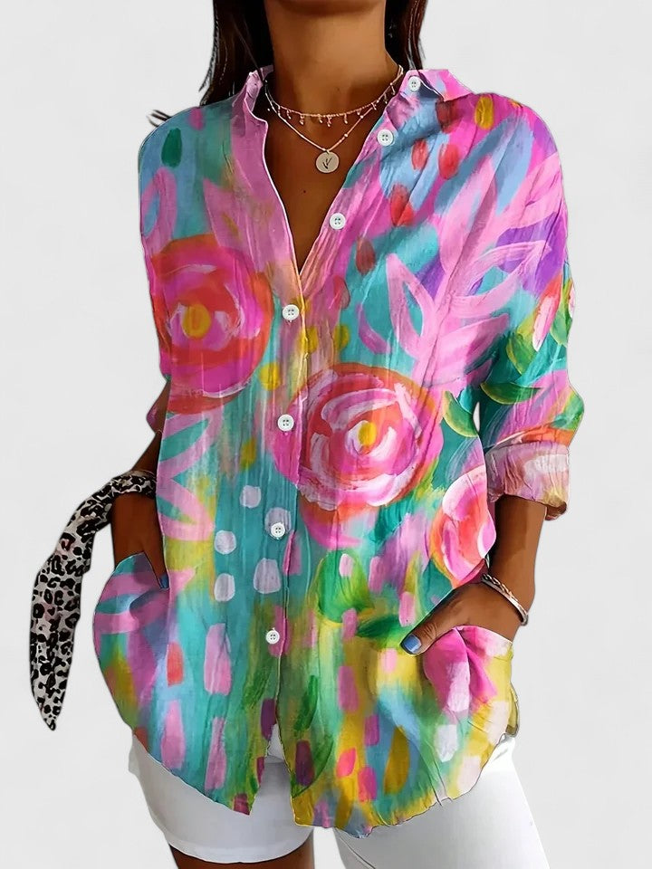 Leah | Sophisticated Blouse with Colorful Abstract Print