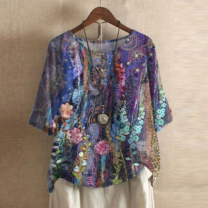 Juliette | Retro Inspired Blouse with Mixed Print Design