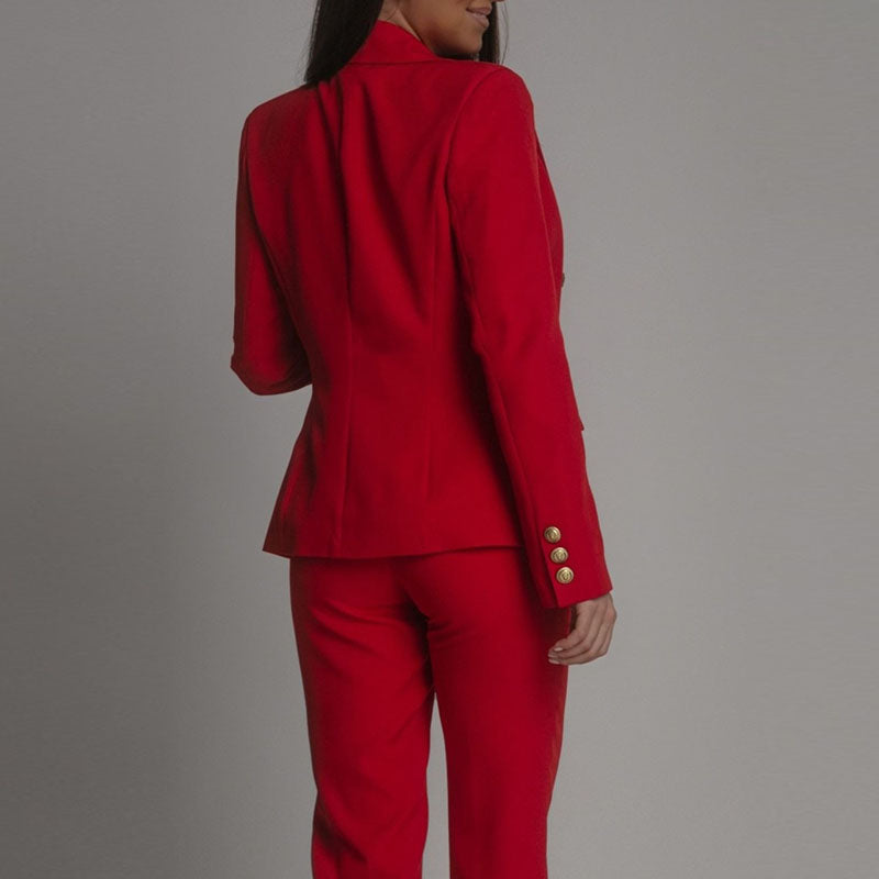 Zelvoria | Women Two Piece Blazer Set with Tailored Fit and Straight Pants